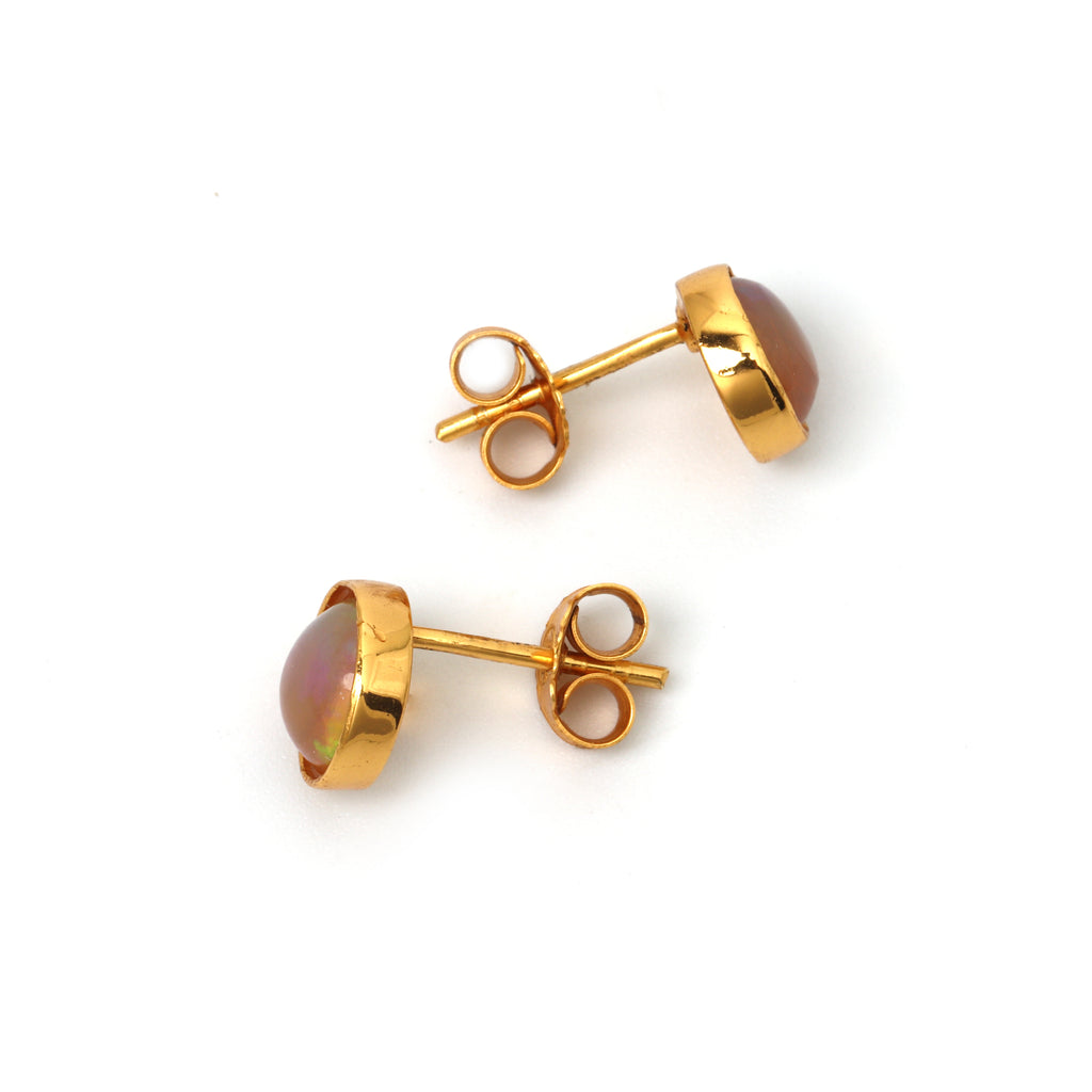 Handcrafted opal bezel earrings with gold plated finish