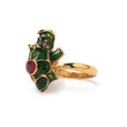 Handcrafted ruby rhino statement ring featuring artisan enamel detailing