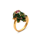 Luxury animal motif ring with ruby gemstone and gold plated finish