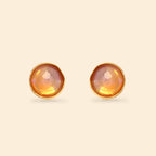 Gold stud earrings with warm amber opal stones, handcrafted gemstone jewelry