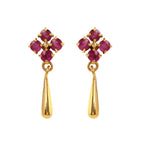 Gold drop earrings with ruby cluster design, elegant gemstone jewelry for women