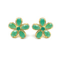 Emerald & White Sapphire Halo Stud Earrings in 18K Gold-Plated Sterling Silver
