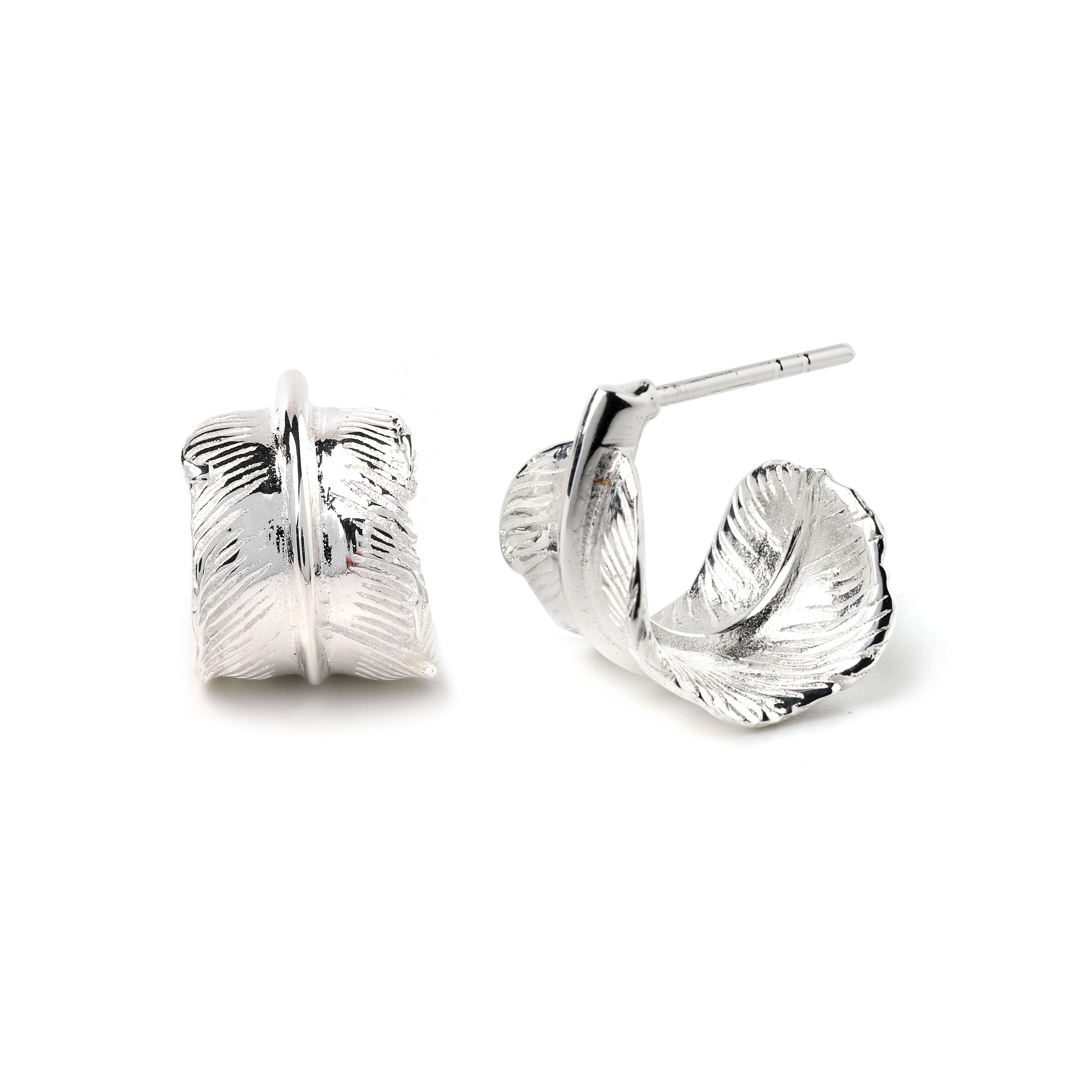 Feather huggee earrings in 925 sterling silver