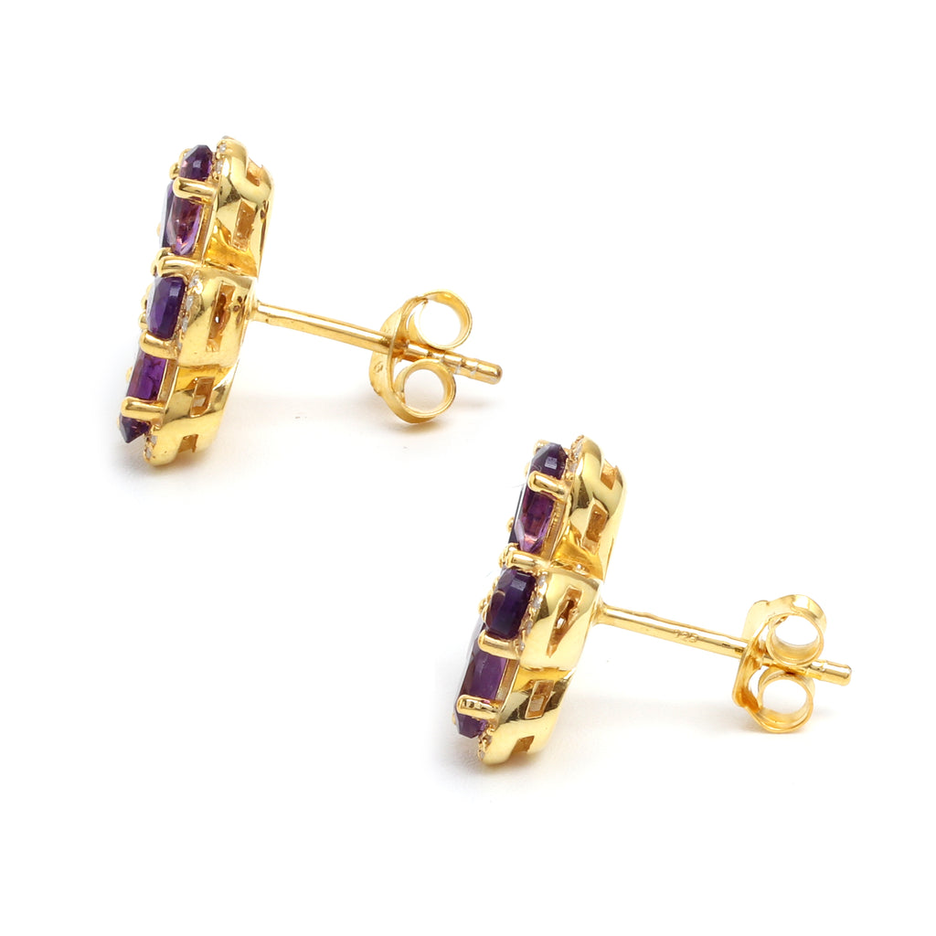 Amethyst & White Sapphire Halo Stud Earrings in 18K Gold-Plated Sterling Silver