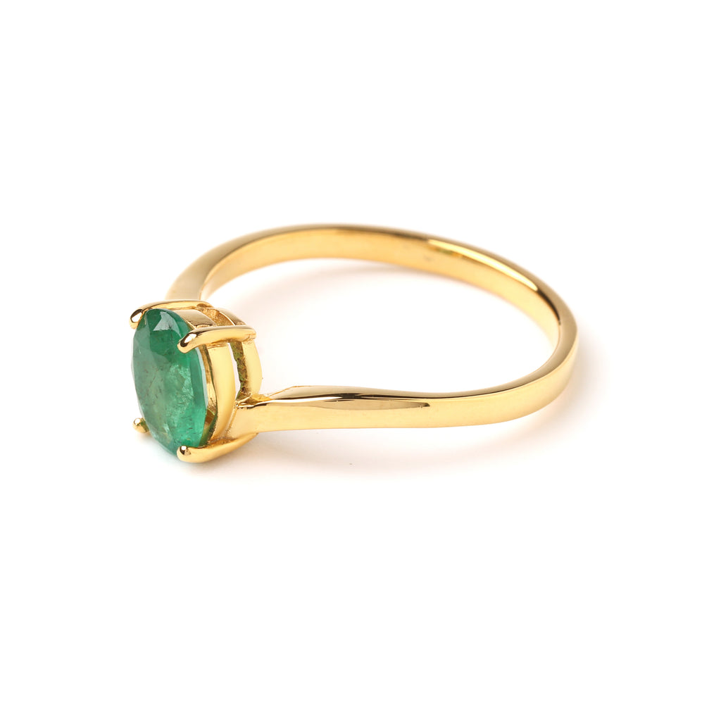 Minimal emerald solitaire ring in 925 sterling silver, slim gold band design by Jewelry by Crimson