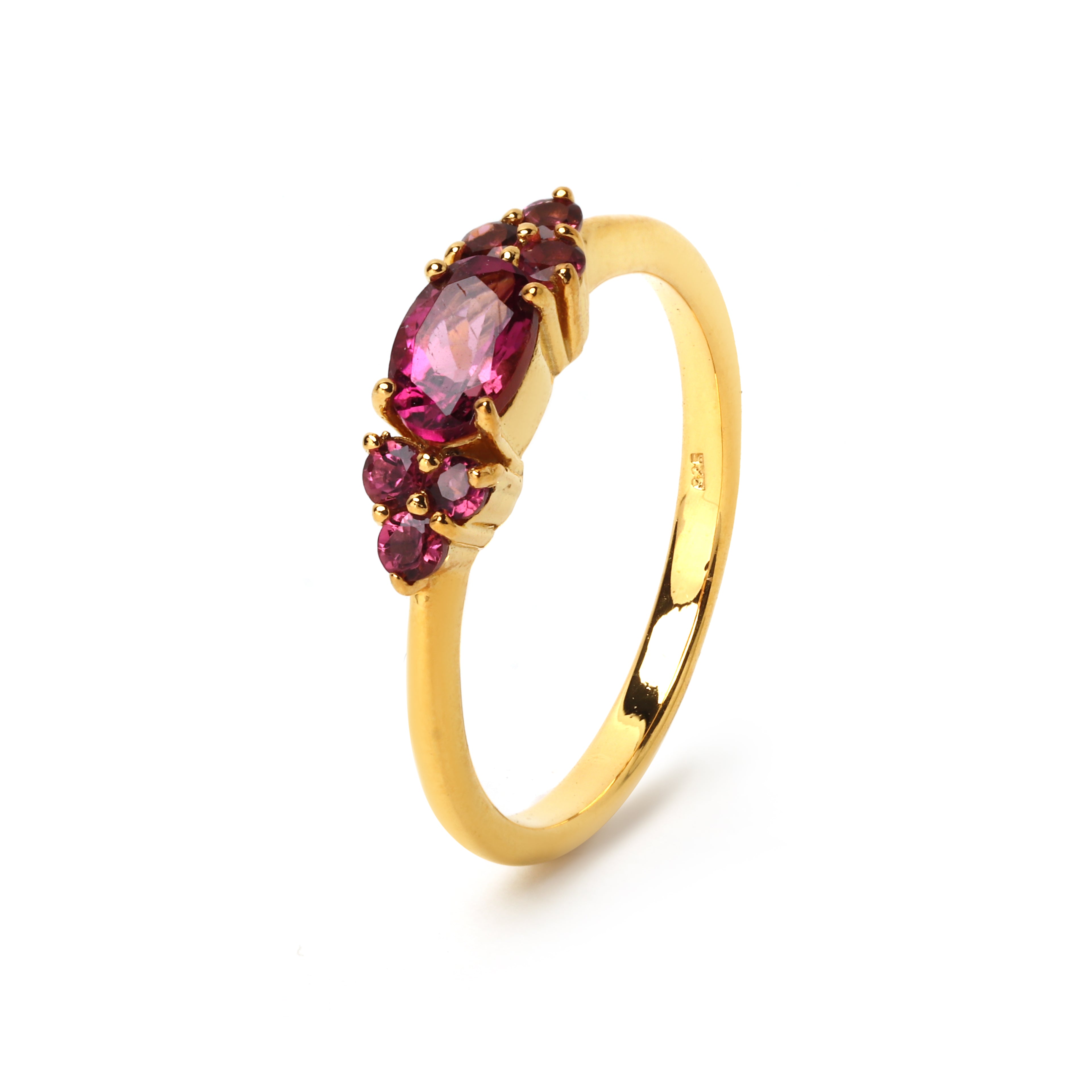 Gold plated pink tourmaline cluster ring handcrafted in Thailand
