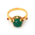 Gold plated emerald floral ring in 925 sterling silver