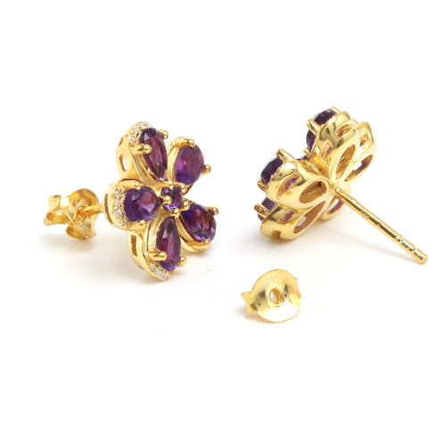 Amethyst & White Sapphire Halo Stud Earrings in 18K Gold-Plated Sterling Silver