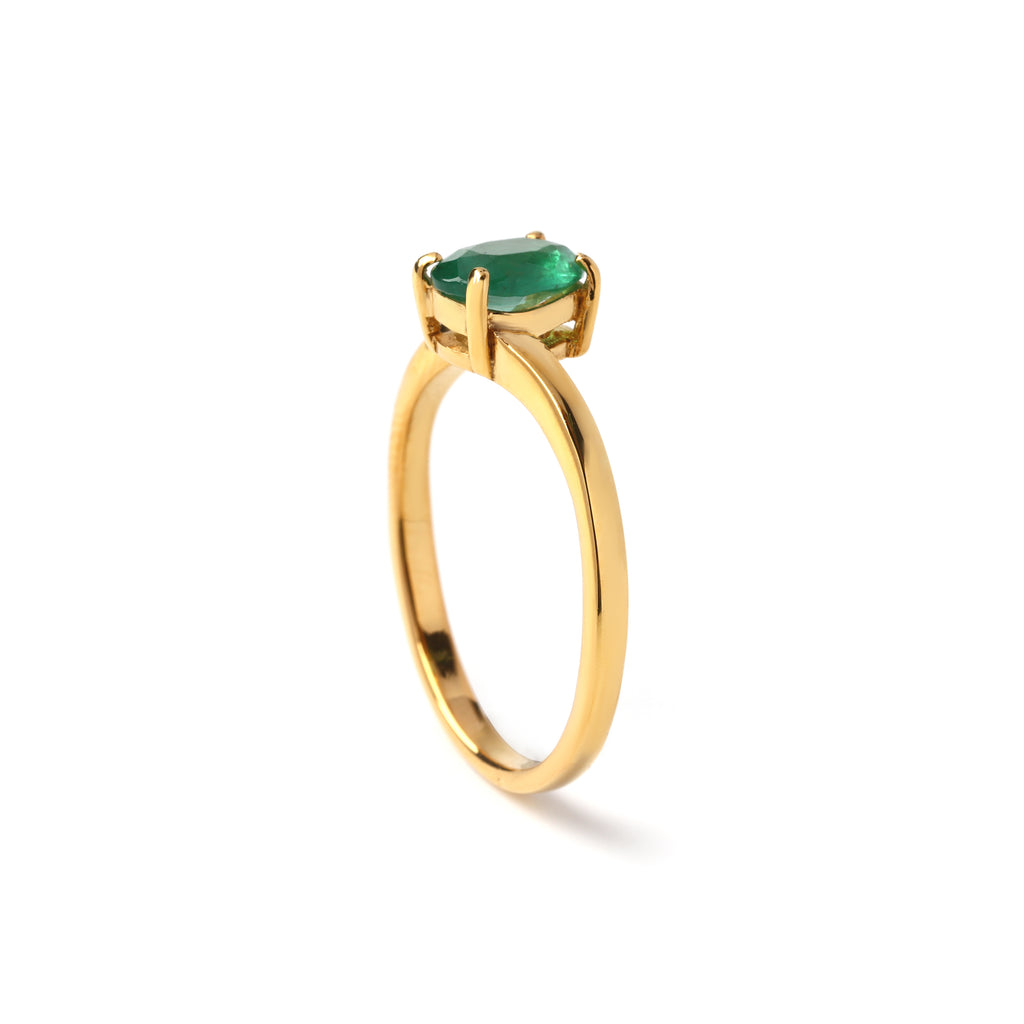 Minimal emerald solitaire ring in 925 sterling silver, slim gold band design by Jewelry by Crimson