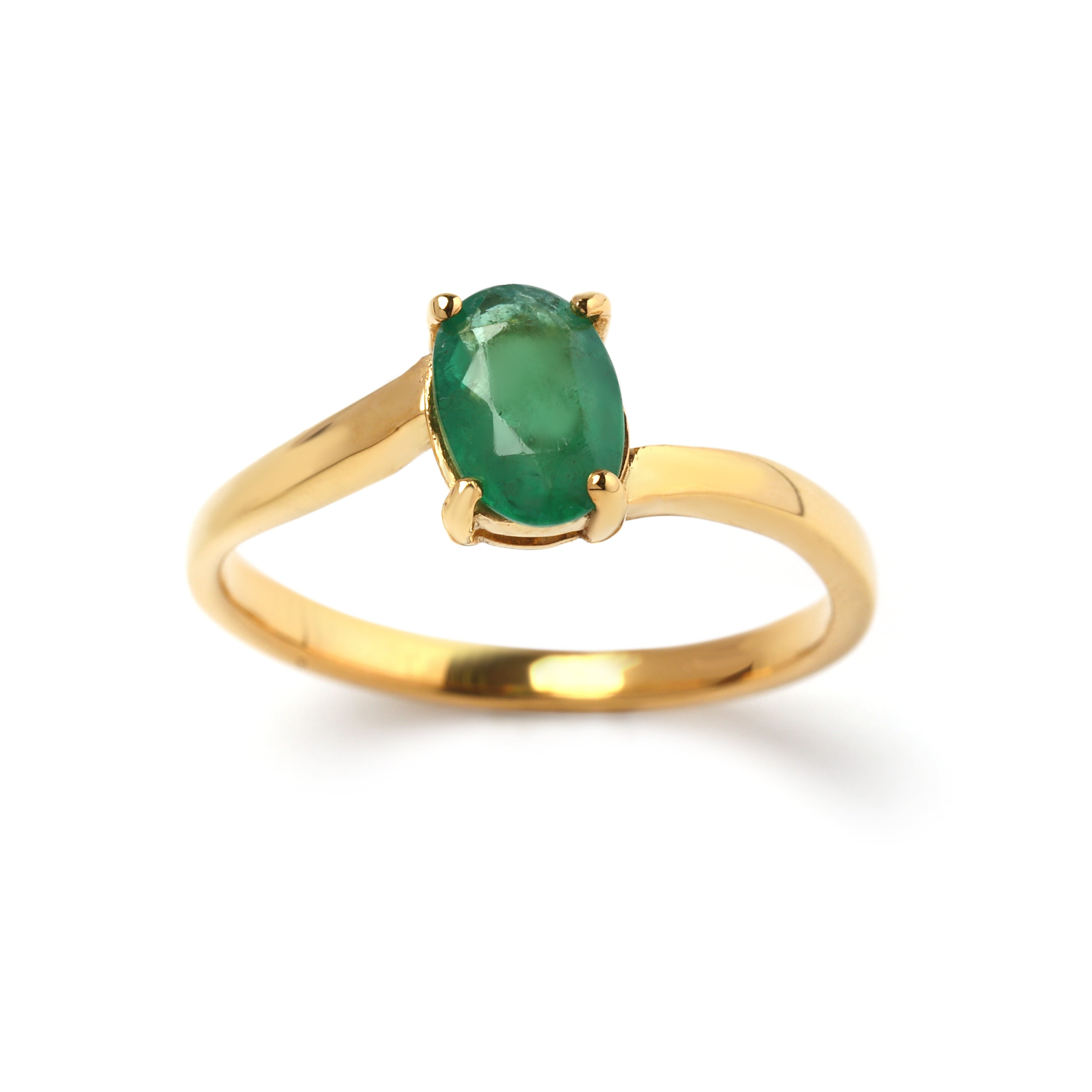 Emerald gemstone prong setting on gold finished 925 sterling silver ring, Jewelry by Crimson