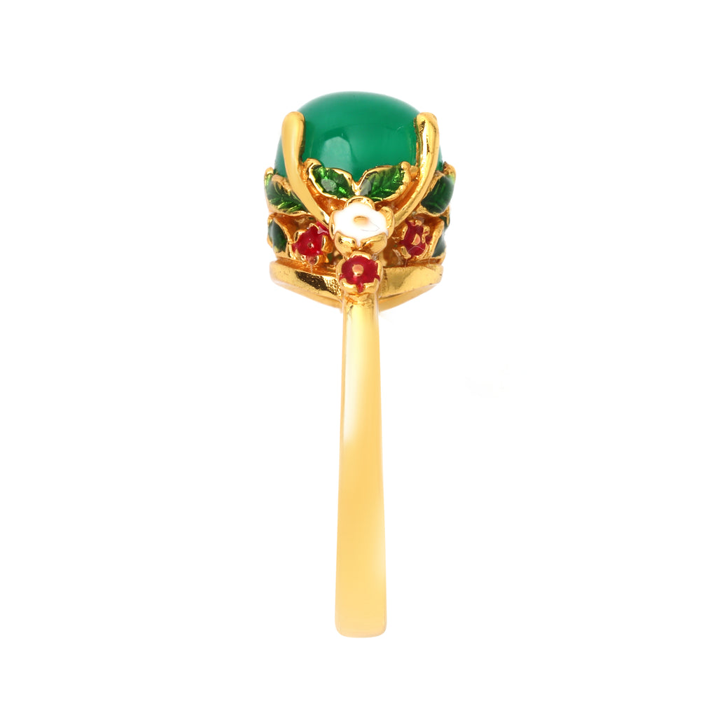 Elegant emerald solitaire ring in gold plated sterling silver