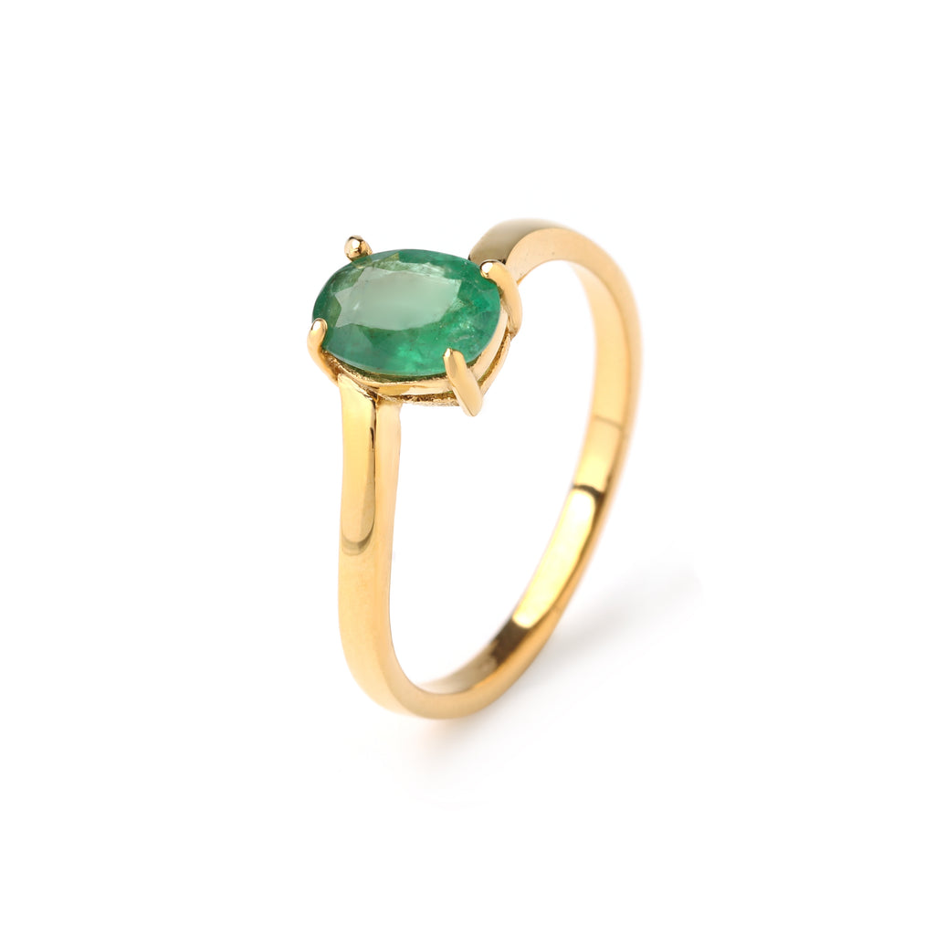 Minimalist green emerald ring with gold plated silver band