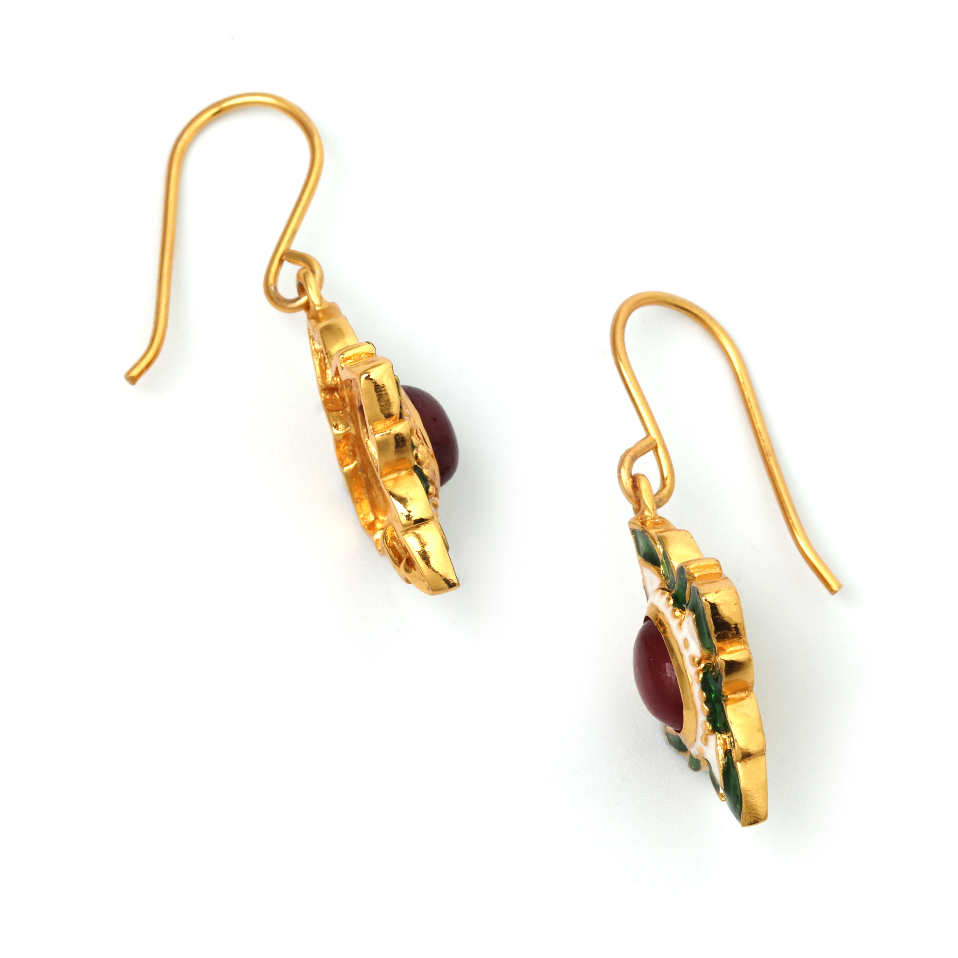 Elegant ruby dangle earrings in gold plated sterling silver