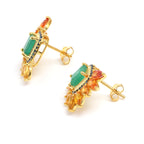 Emerald & Rainbow Sapphire Cluster Stud Earrings in 18K Gold-Plated Sterling Silver
