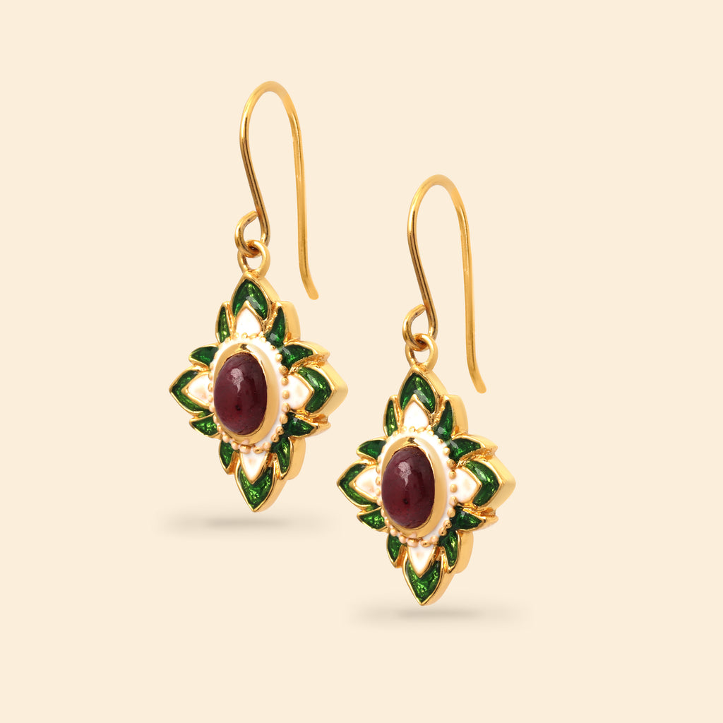 Luxury floral gemstone earrings with ruby centerpiece