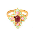 Gold plated ruby floral ring in 925 sterling silver