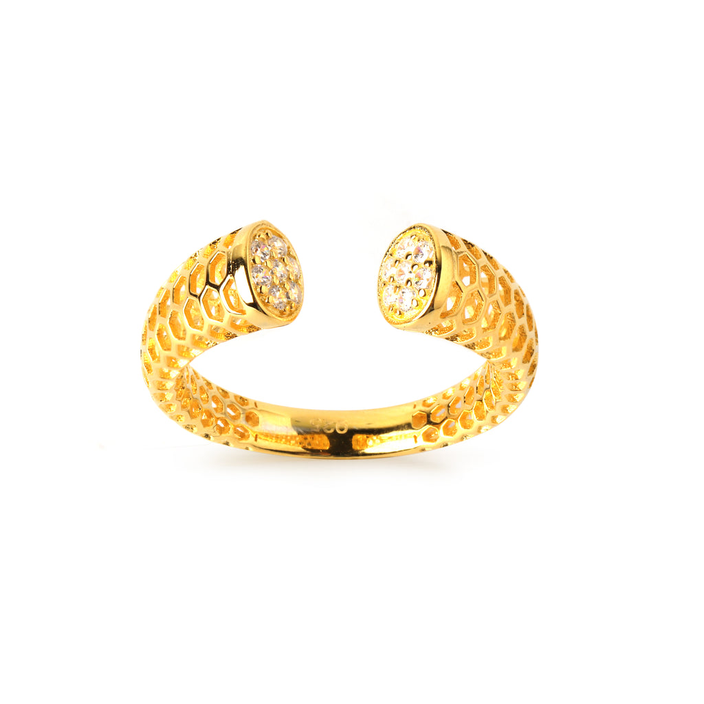 Modern honeycomb open ring in gold plated sterling silver 925 by Jewelry by Crimson