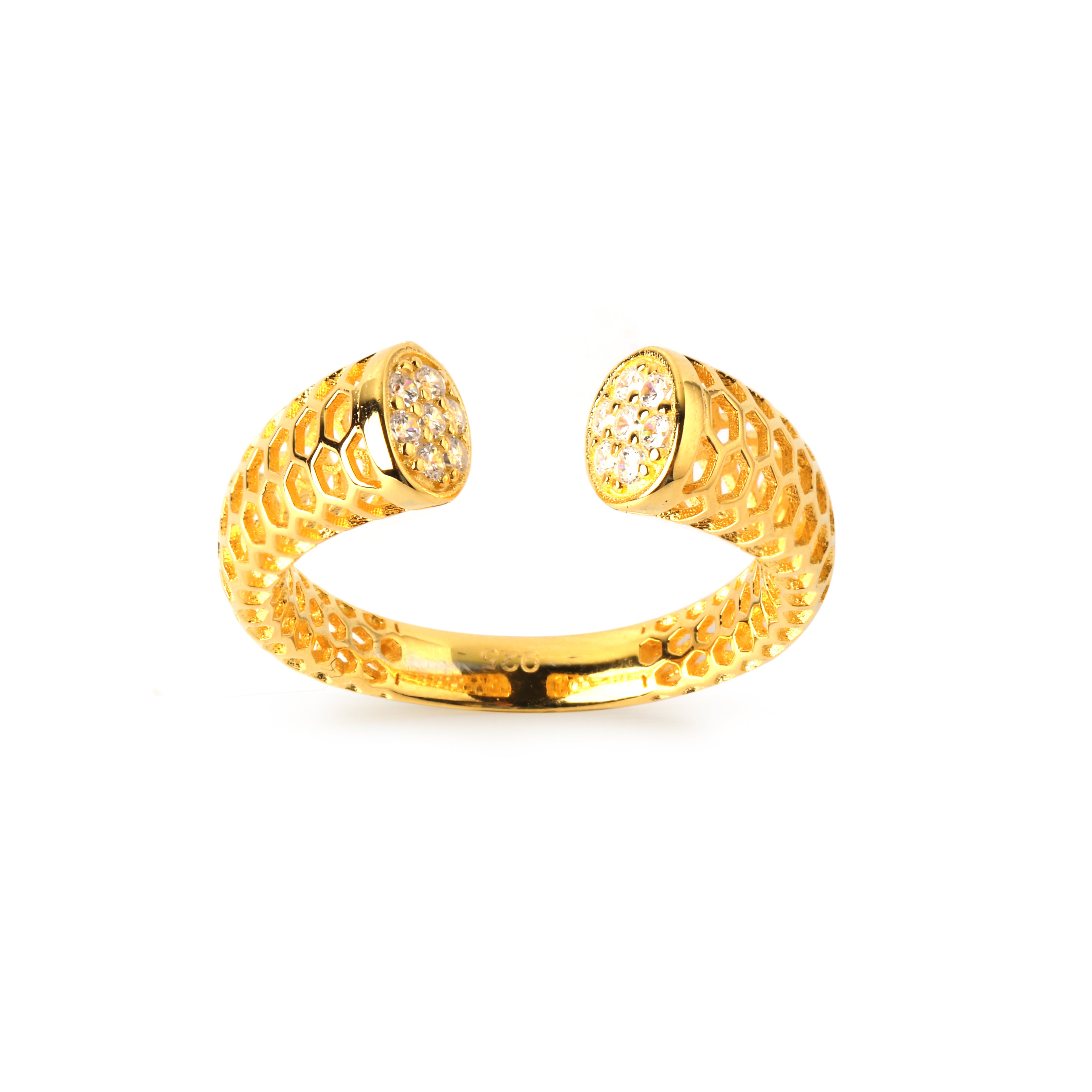 Modern honeycomb open ring in gold plated sterling silver 925 by Jewelry by Crimson