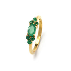 Gold ring with oval emerald and round green gemstones, elegant handmade jewelry