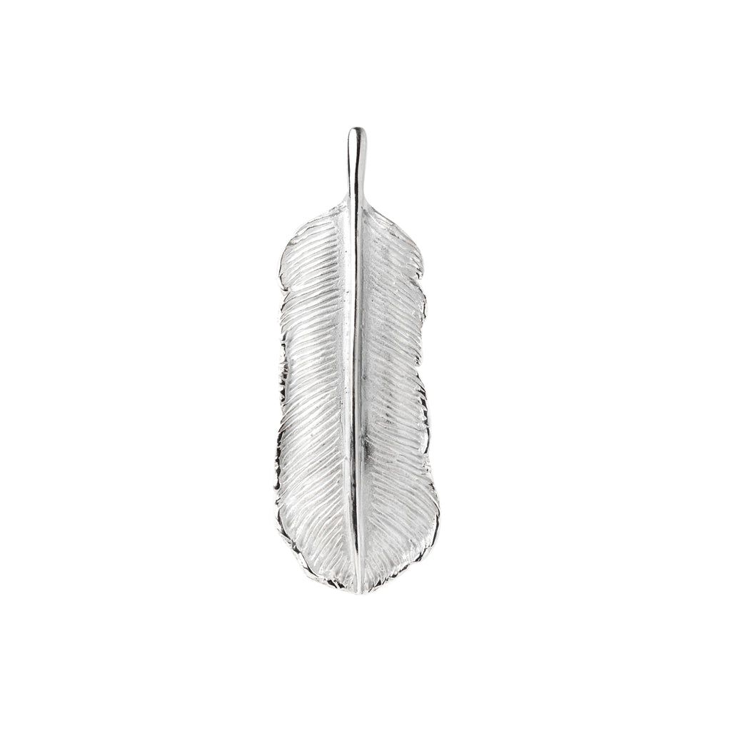 Sterling silver feather pendant with minimalist detailing