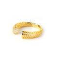 Close-up of gold plated 925 sterling silver honeycomb open ring with crystal accents by Jewelry by Crimson