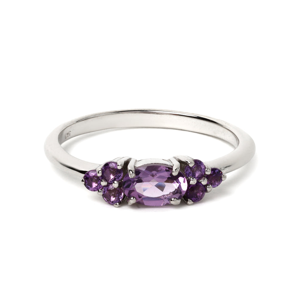 Amethyst seven stone ring in 925 sterling silver with polished finish