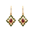 Gold plated ruby floral drop earrings in 925 sterling silver