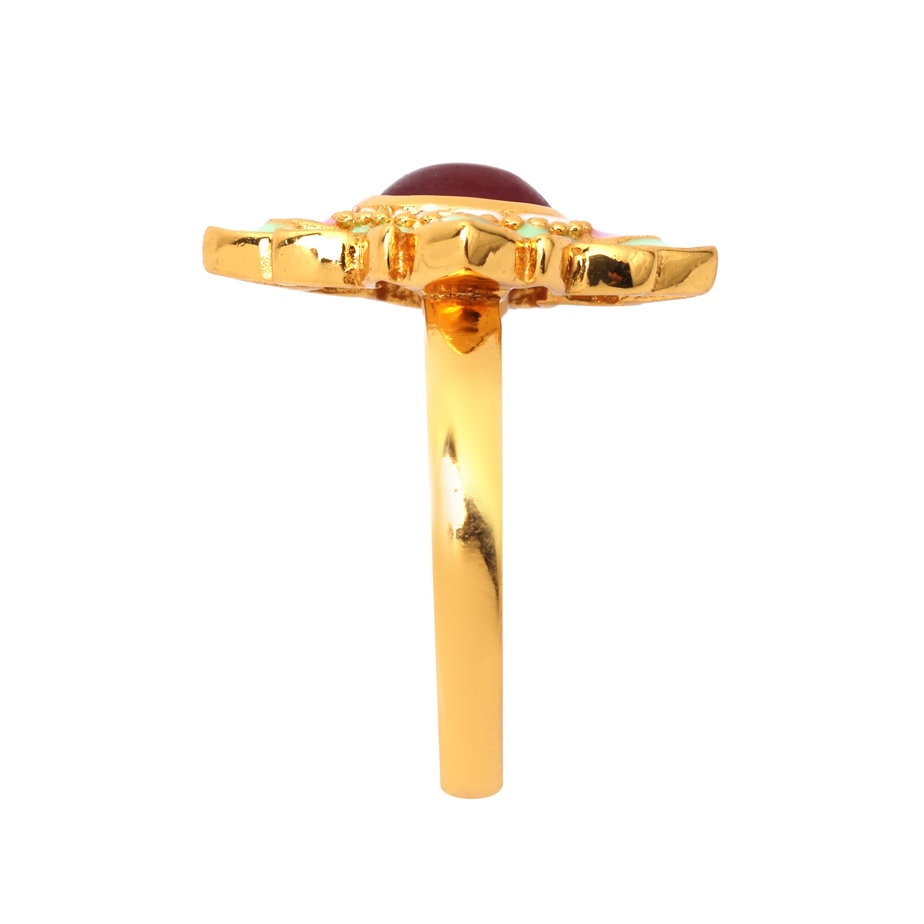 Elegant ruby flower ring in gold plated sterling silver