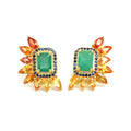 Emerald & Rainbow Sapphire Cluster Stud Earrings in 18K Gold-Plated Sterling Silver