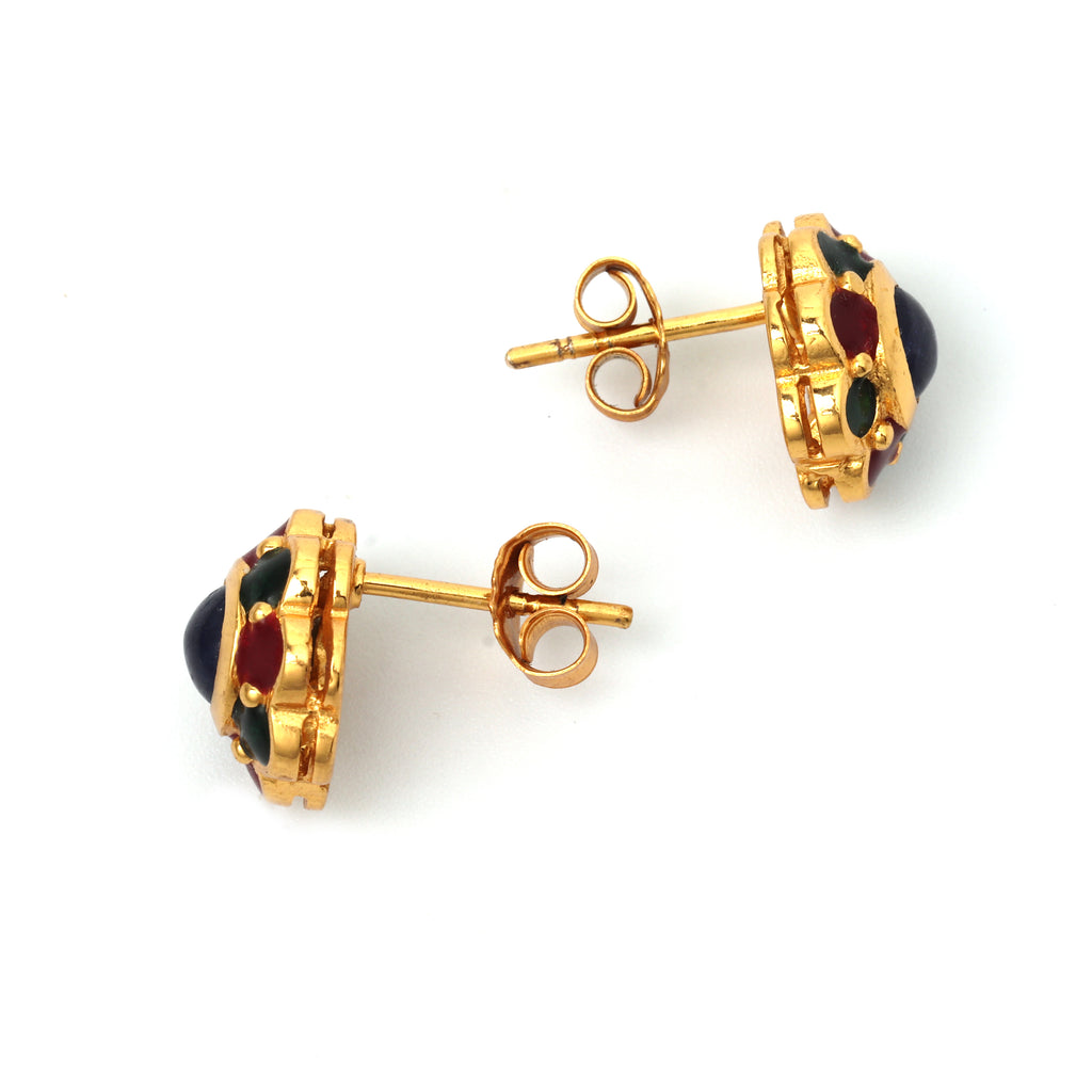 Handcrafted sapphire stud earrings with colorful floral design