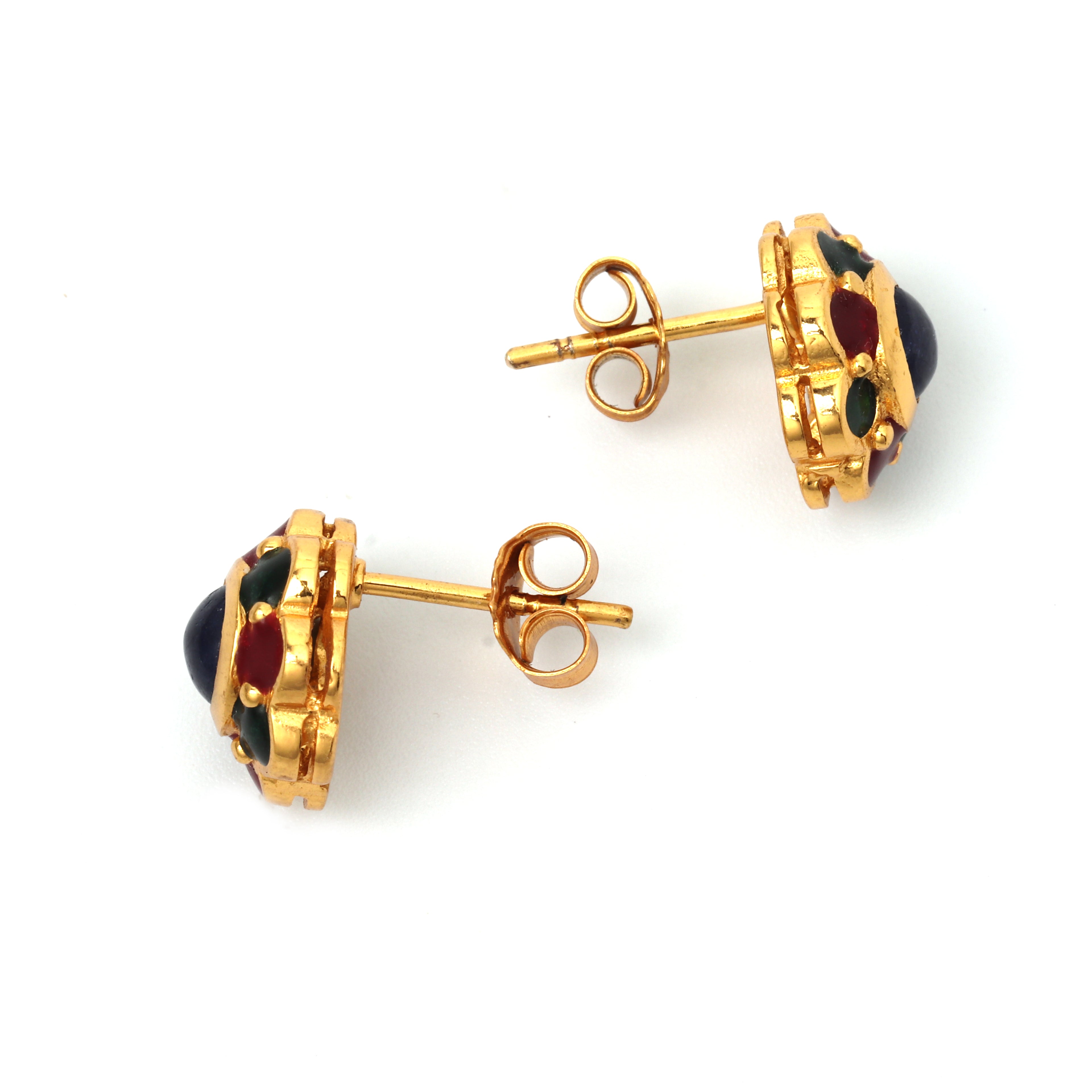 Handcrafted sapphire stud earrings with colorful floral design