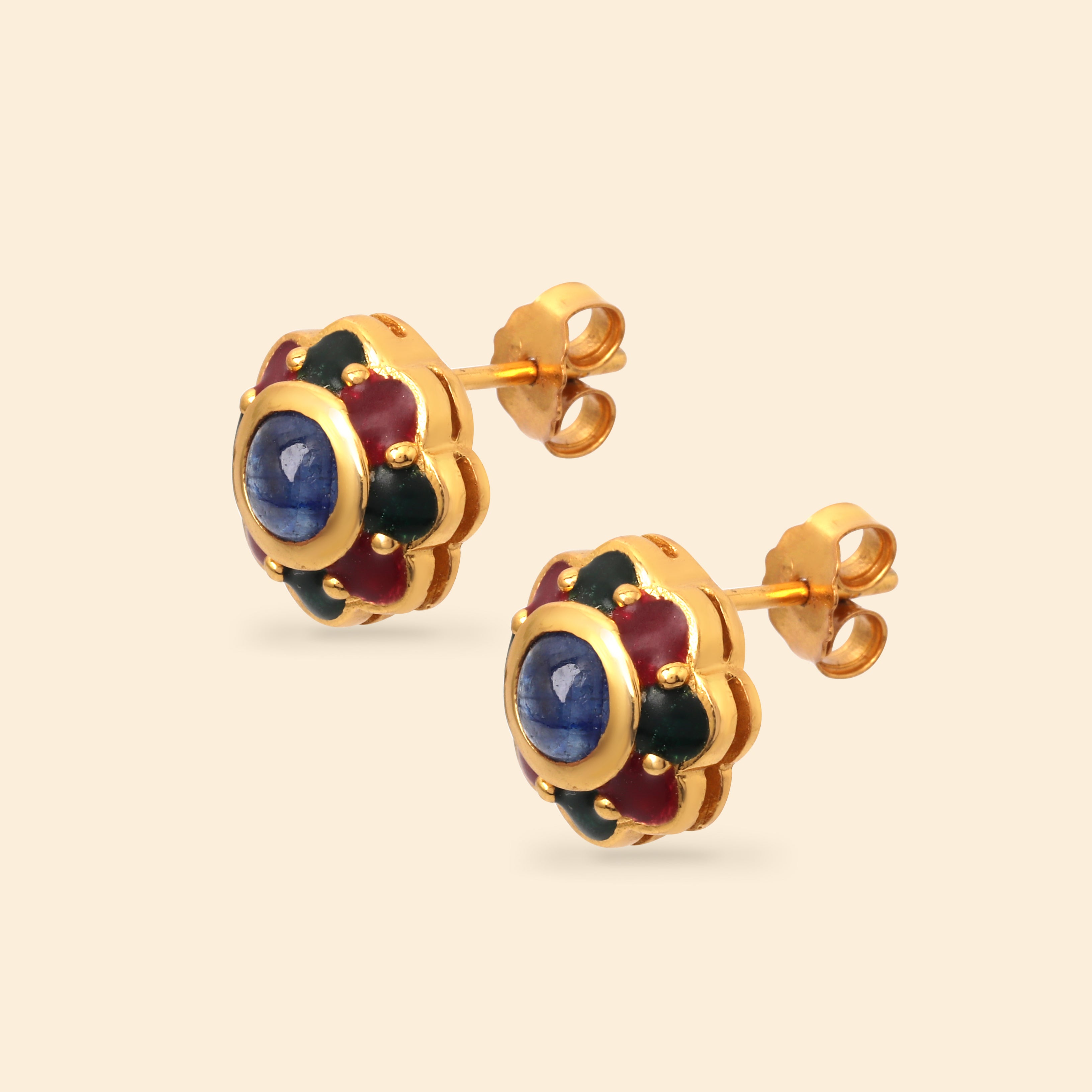 Elegant sapphire flower studs handcrafted in Thailand