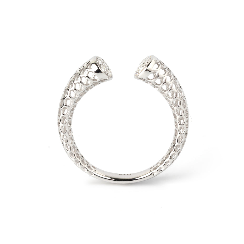 Modern open silver ring with honeycomb pattern in sterling silver 925 by Jewelry by Crimson