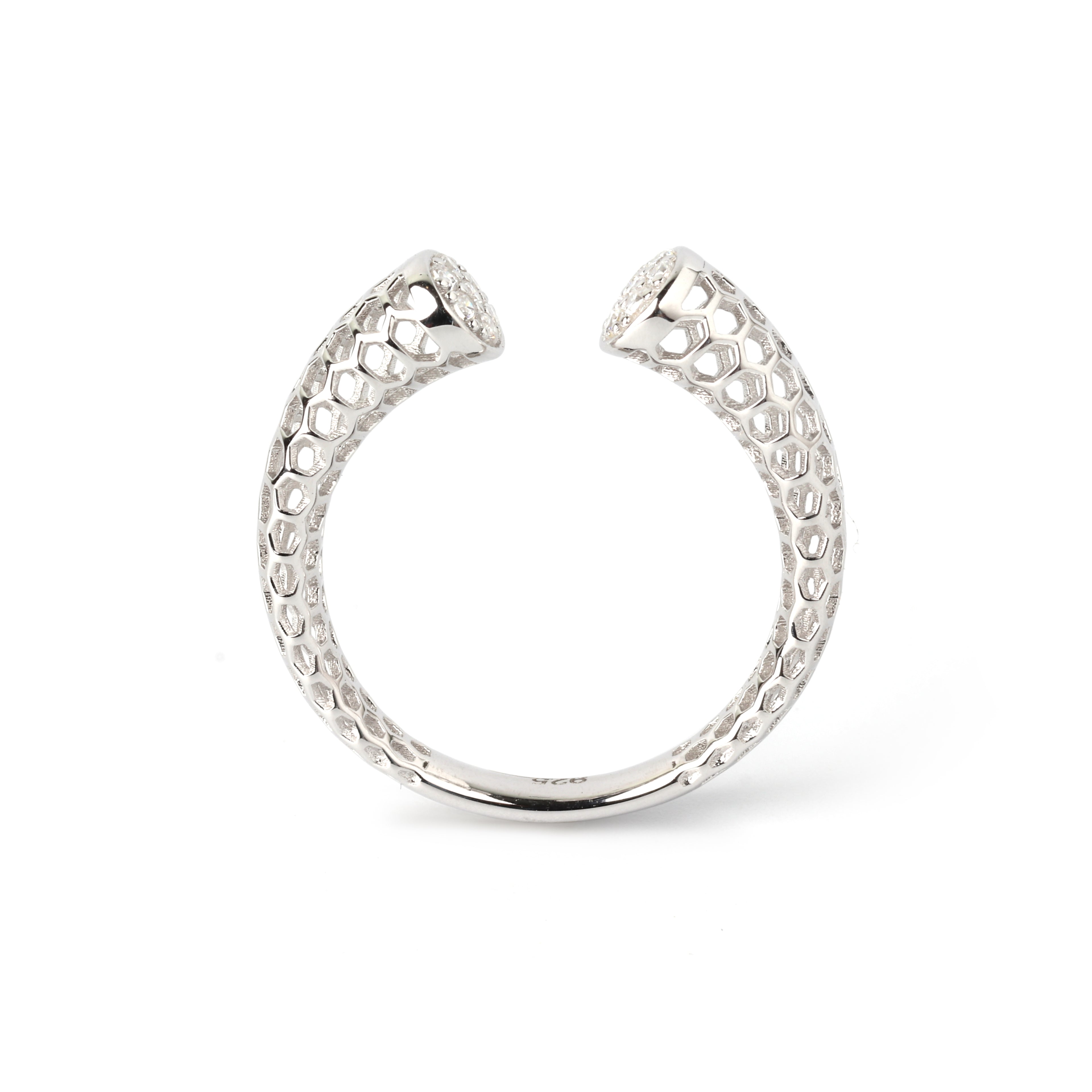 Modern open silver ring with honeycomb pattern in sterling silver 925 by Jewelry by Crimson