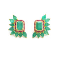 Emerald & Ruby Cluster Stud Earrings in 18K Gold-Plated Sterling Silver