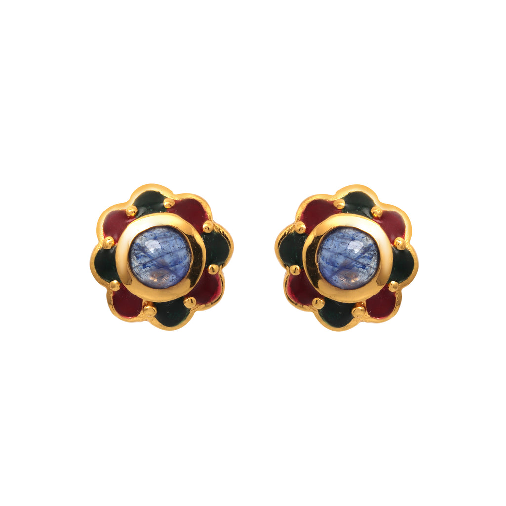 Sapphire floral stud earrings in 14K gold plated sterling silver