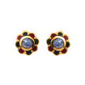 Sapphire floral stud earrings in 14K gold plated sterling silver