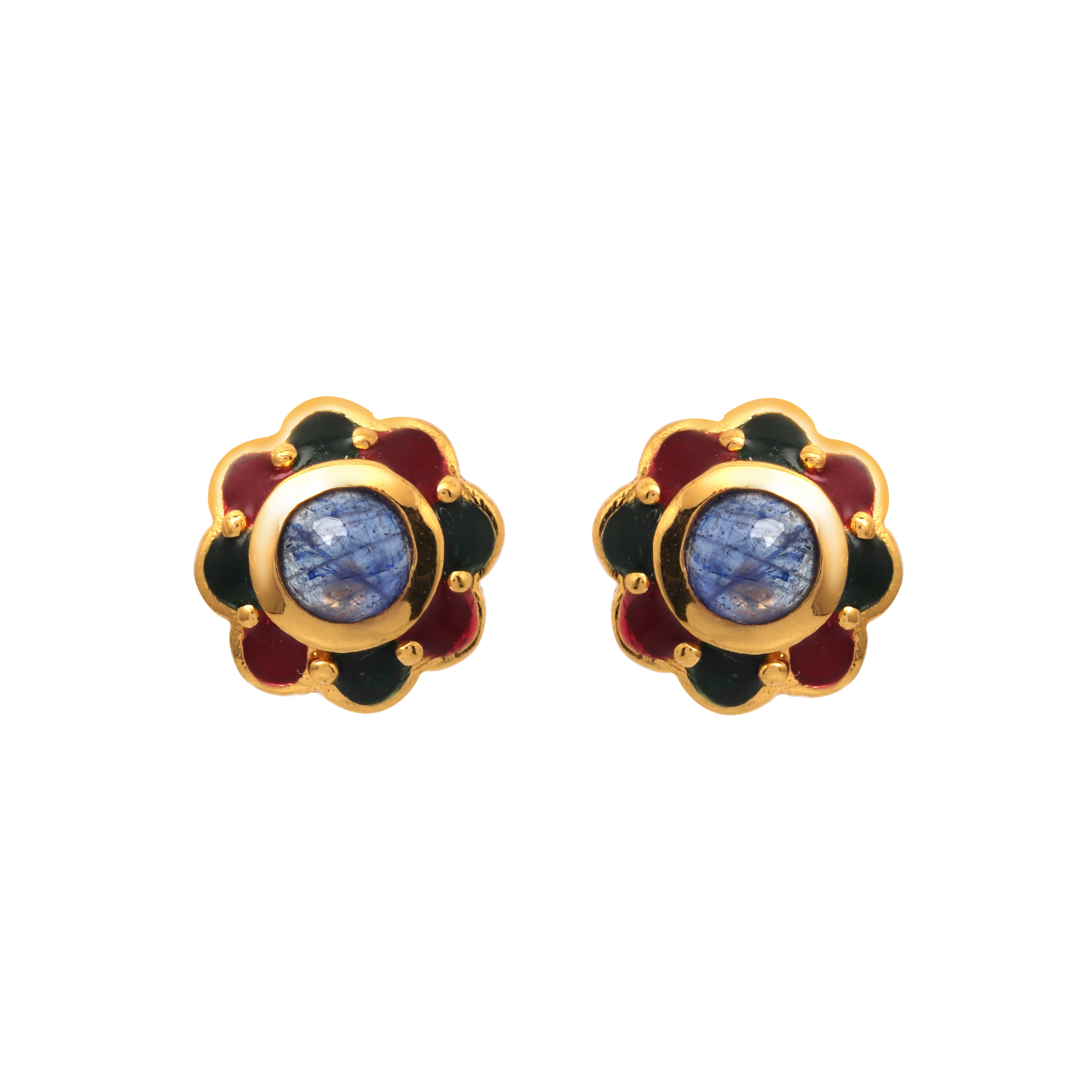 Sapphire floral stud earrings in 14K gold plated sterling silver