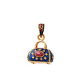 Gold plated ruby handbag pendant with blue enamel in 925 sterling silver