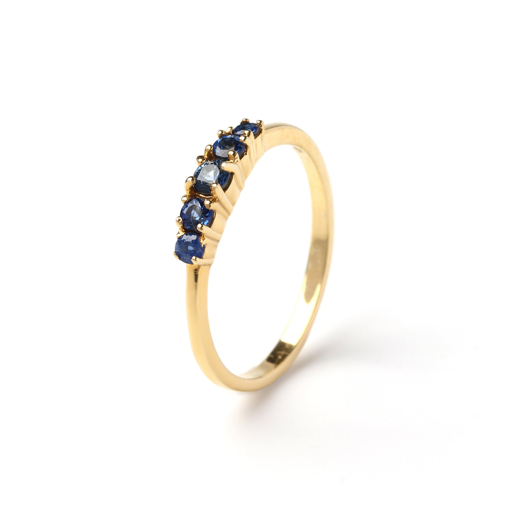 Minimalist blue sapphire ring in 925 sterling silver gold plated band, elegant and stackable design