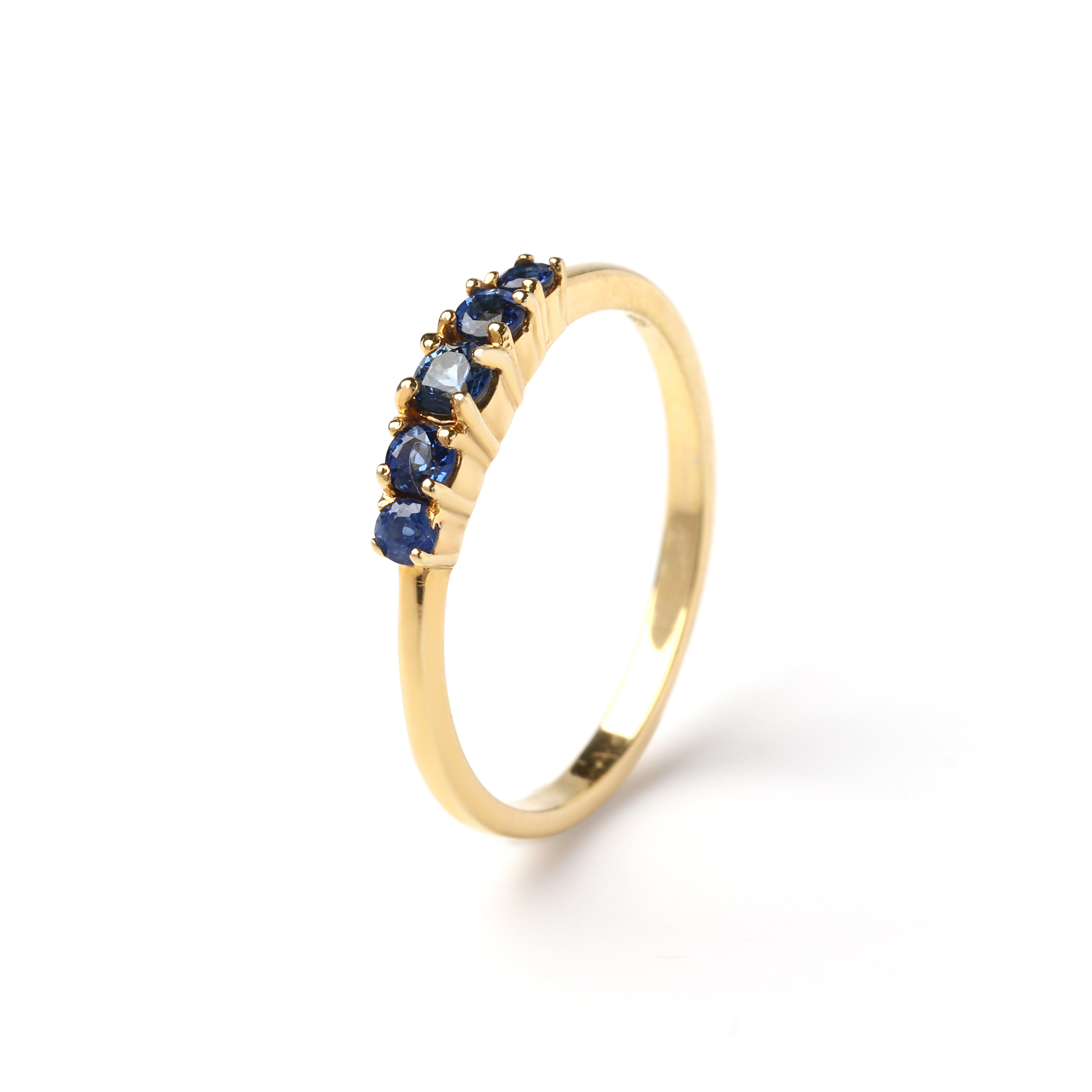 Minimalist blue sapphire ring in 925 sterling silver gold plated band, elegant and stackable design