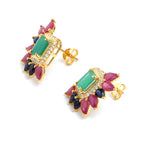 Emerald & Blue Sapphire Cluster Stud Earrings in 18K Gold-Plated Sterling Silver