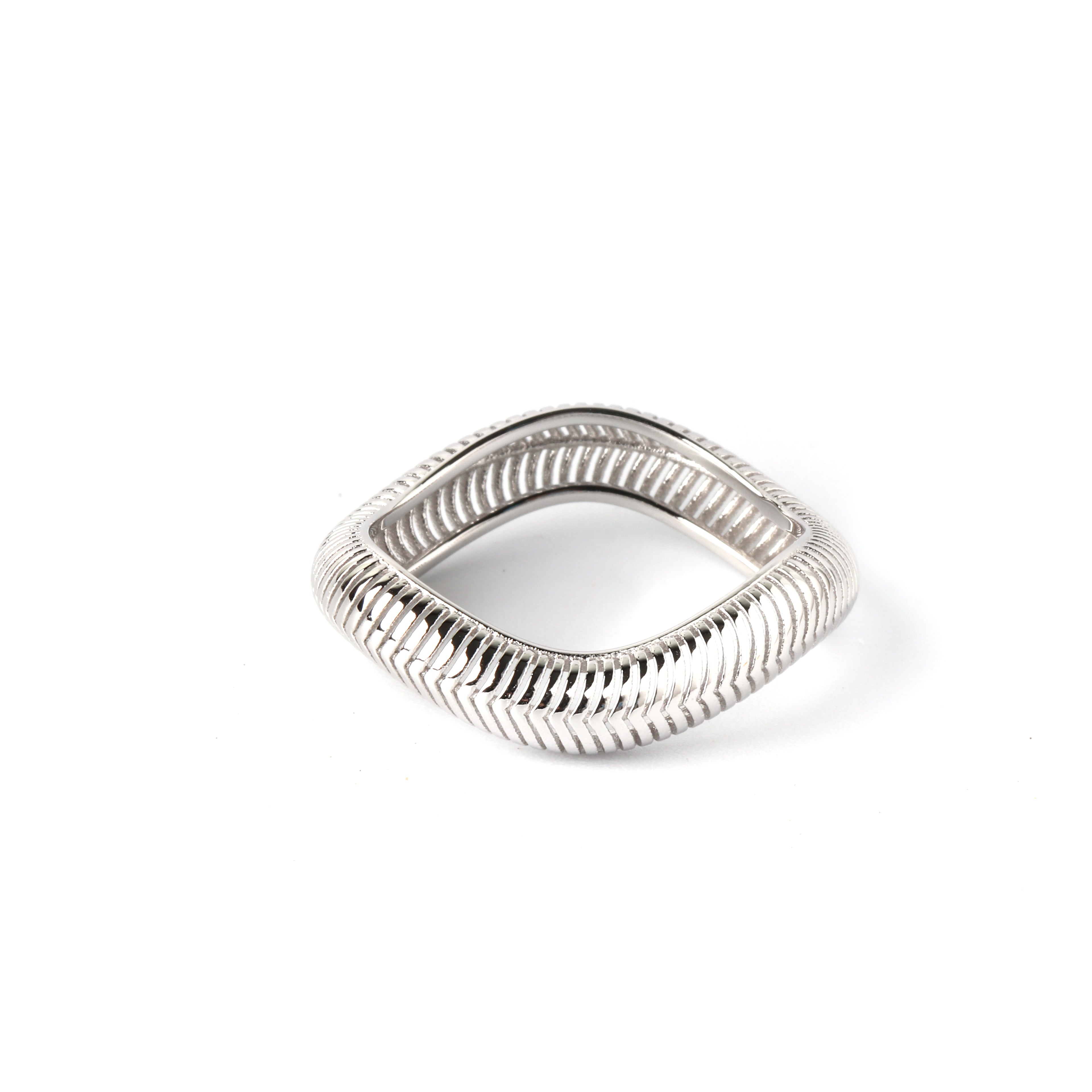 Close-up of 925 sterling silver square cut-out ring with textured finish by Jewelry by Crimson