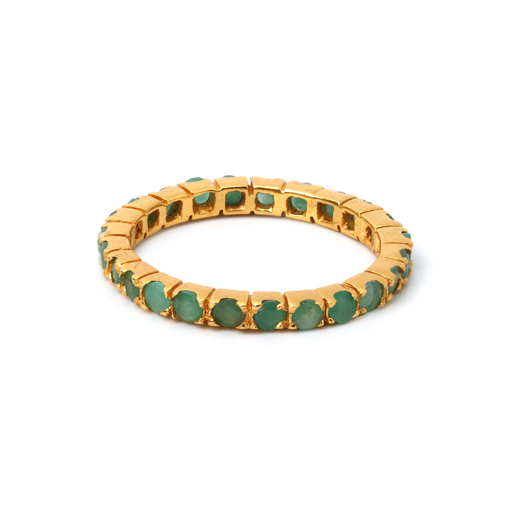Gold plated emerald eternity ring in 925 sterling silver