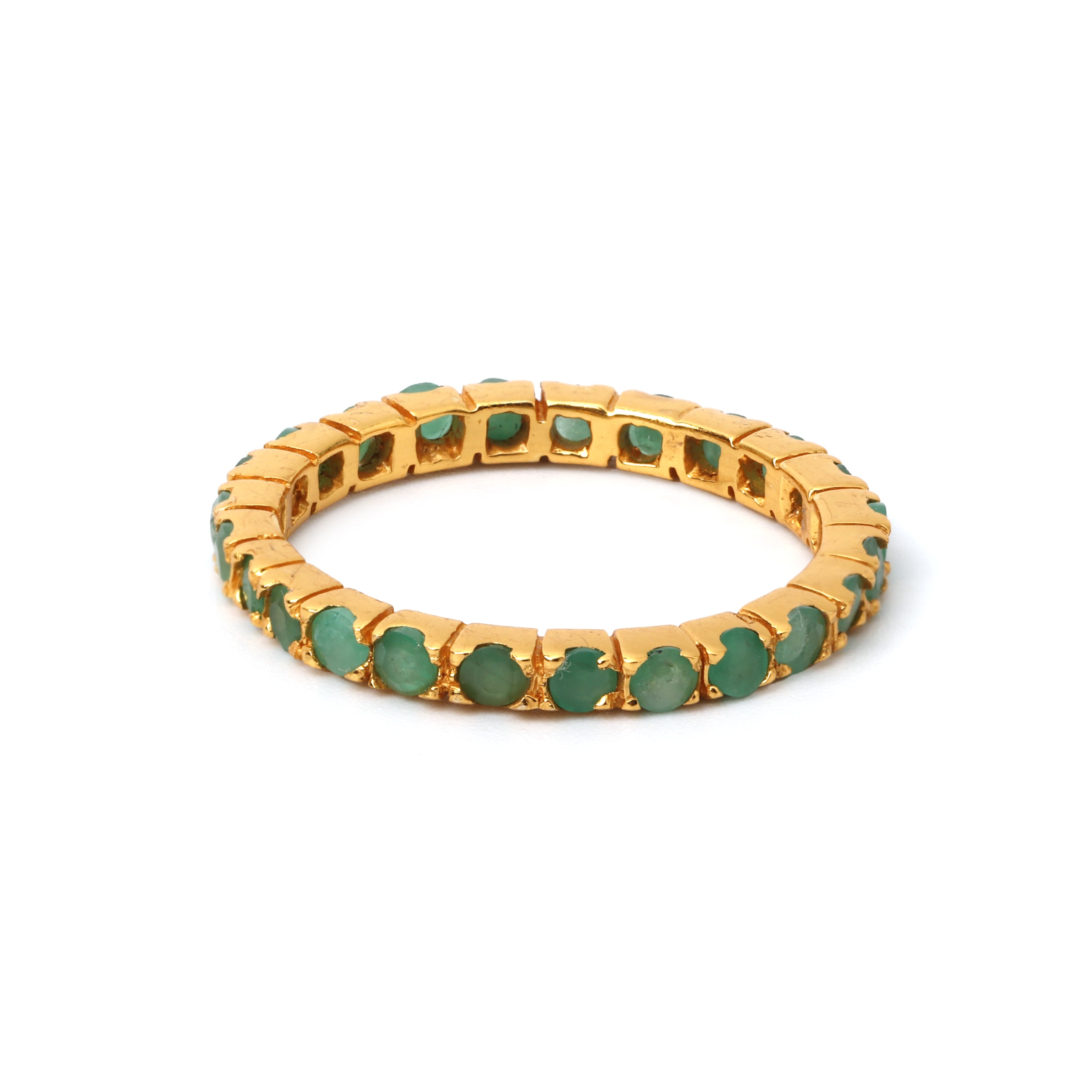 Gold plated emerald eternity ring in 925 sterling silver