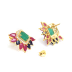 Emerald & Blue Sapphire Cluster Stud Earrings in 18K Gold-Plated Sterling Silver