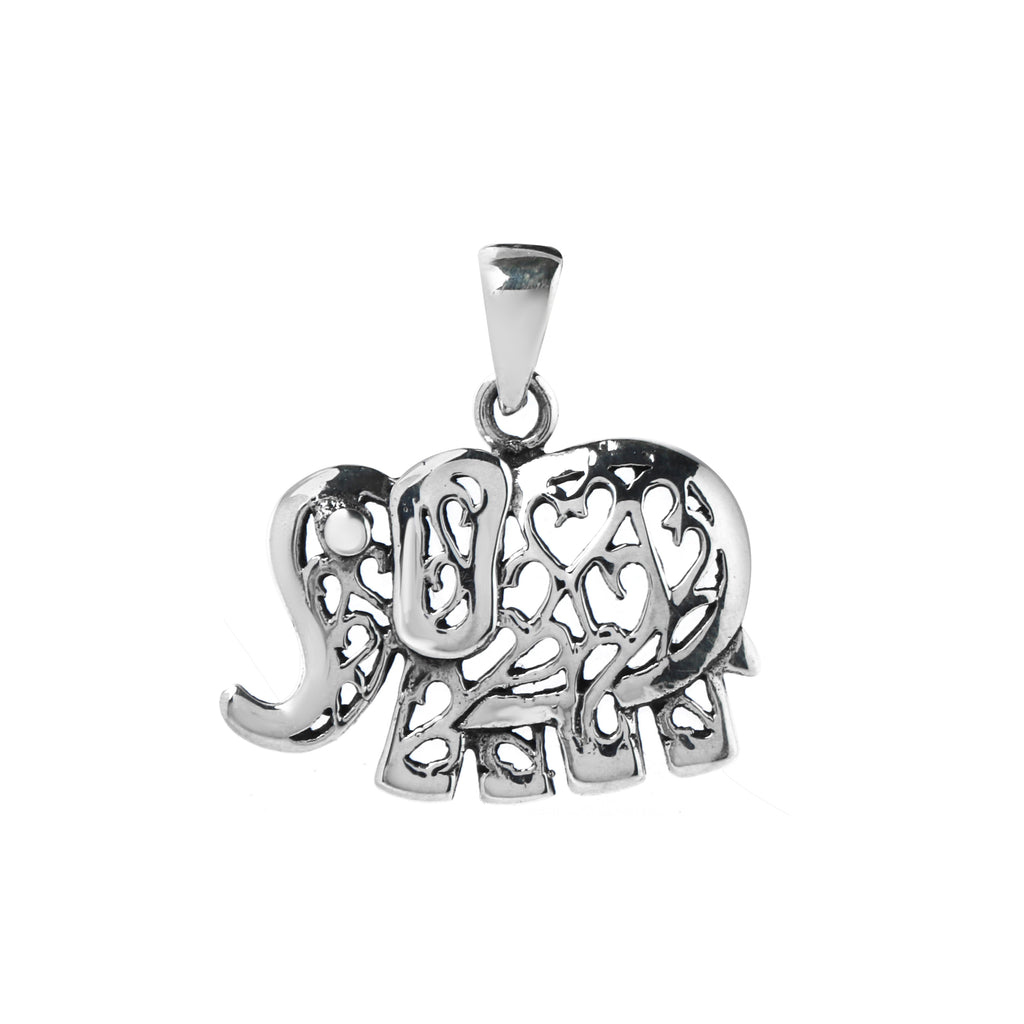 Sterling silver elephant filigree pendant with minimalist detailing