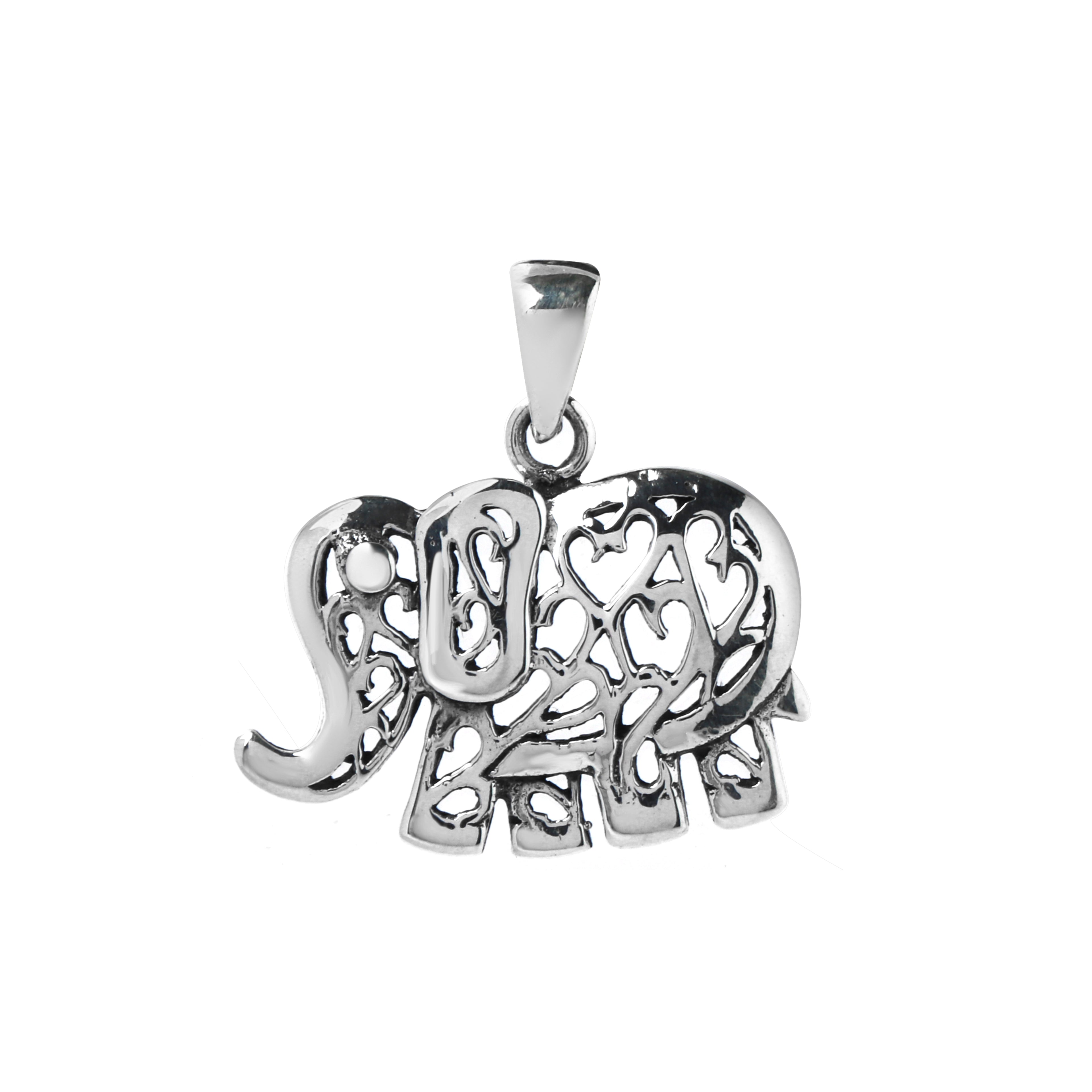Sterling silver elephant filigree pendant with minimalist detailing