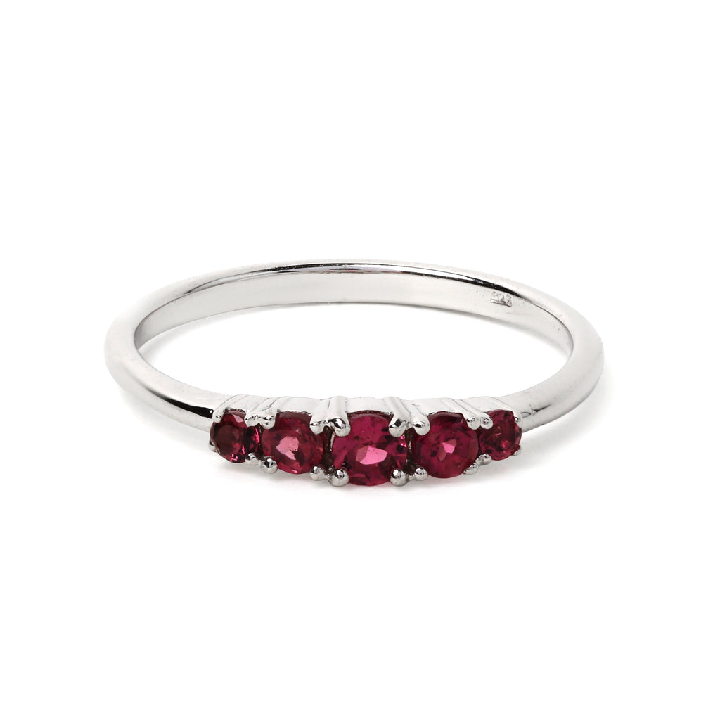 Pink tourmaline five stone ring in 925 sterling silver