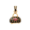 Gold plated ruby handbag pendant in 925 sterling silver